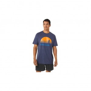 Peacoat Heather Asics 2031C811.404 M Ss Sunrise Runner Graphic Tee Gender Neutral Short Sleeve Shirts | UHJYD-5732