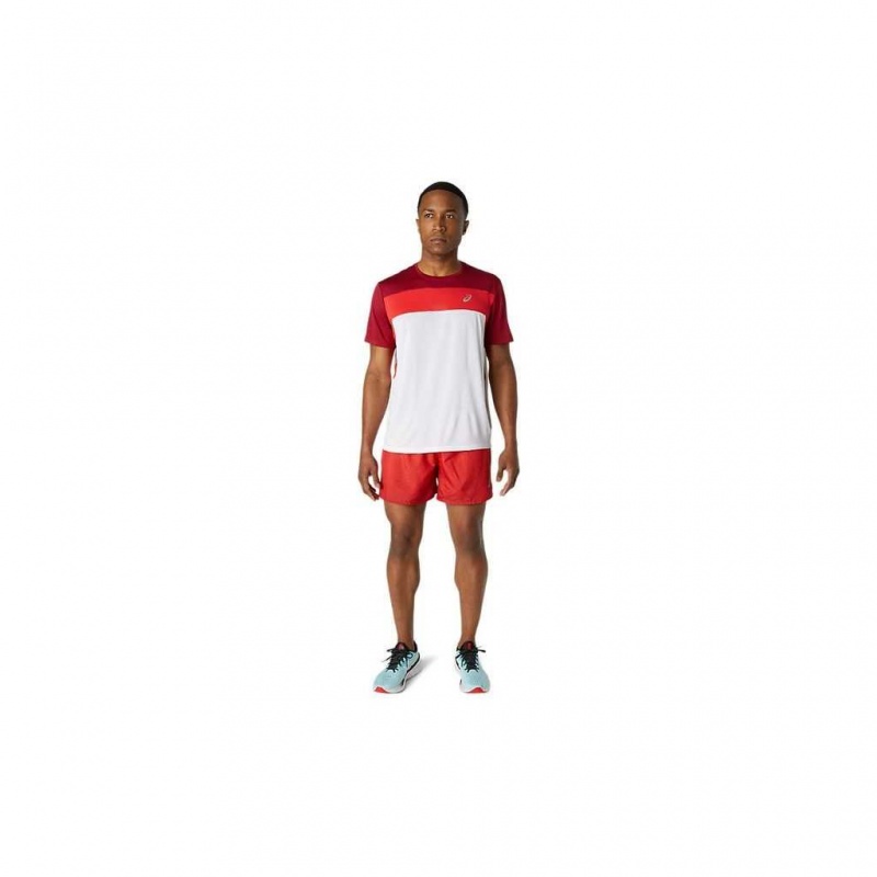 Brilliant White/Burgundy Asics 2011A781.107 Race Short Sleeve Top T-Shirts & Tops | XCDHR-0521