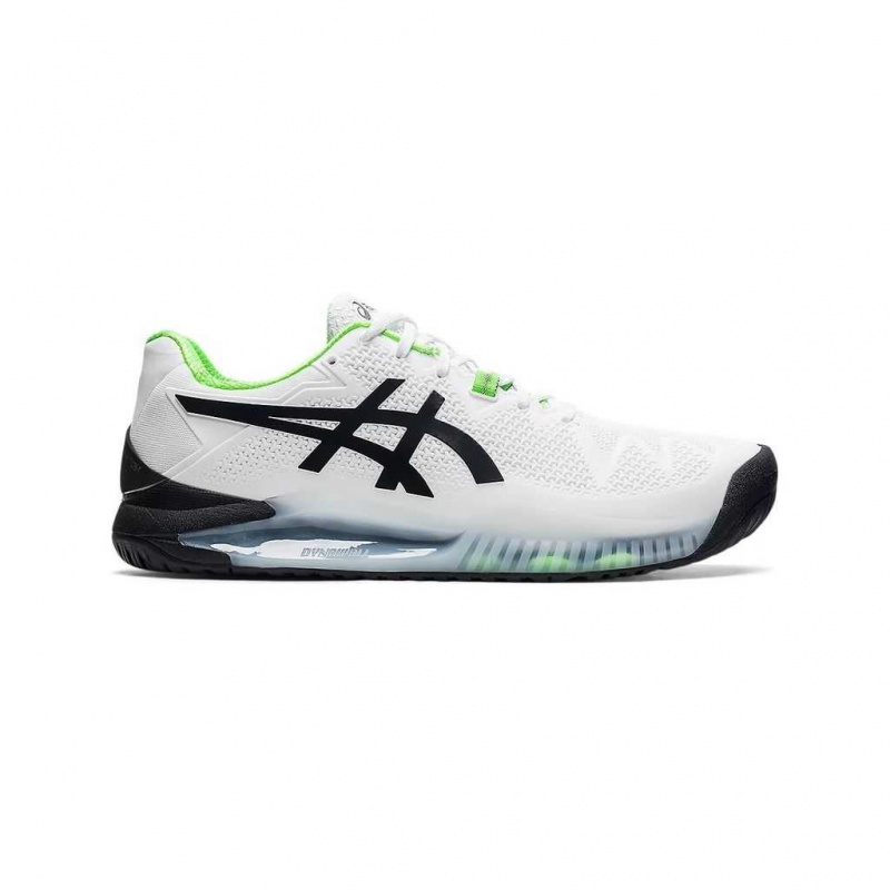 White/Green Gecko Asics 1041A113.105 Gel-Resolution 8 (2E) Tennis Shoes | QXSVM-7836