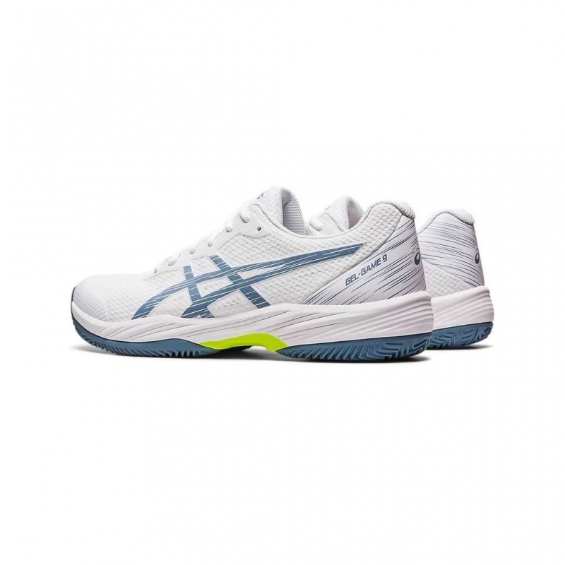 White/Steel Blue Asics 1041A358.101 Gel-Game 9 Clay/OC Tennis Shoes | SEZKB-4079